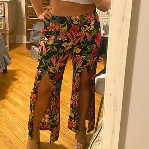 Lulus stretchy high waisted floral slit pants
